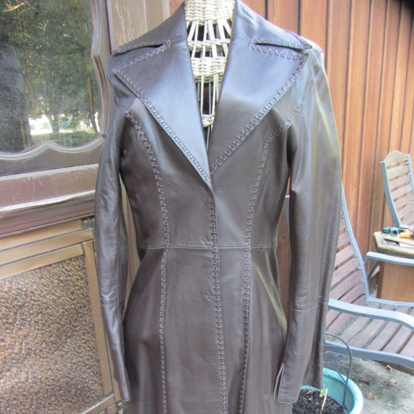 GUESS WHIPSTICHED BROWN LEATHER 3/4 LONG JACKET M - Picture 4 of 8
